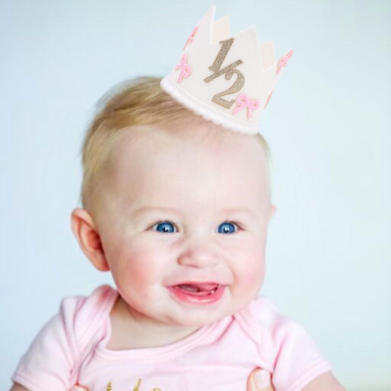 Jissoo Bow 1/2 Birthday Crown - 6 Months Birthday Decorations,Little Princess Crown for Cake Smash,Sweet Hat Photo Props,Pink Bow Half Way to One Decoration - Image 3