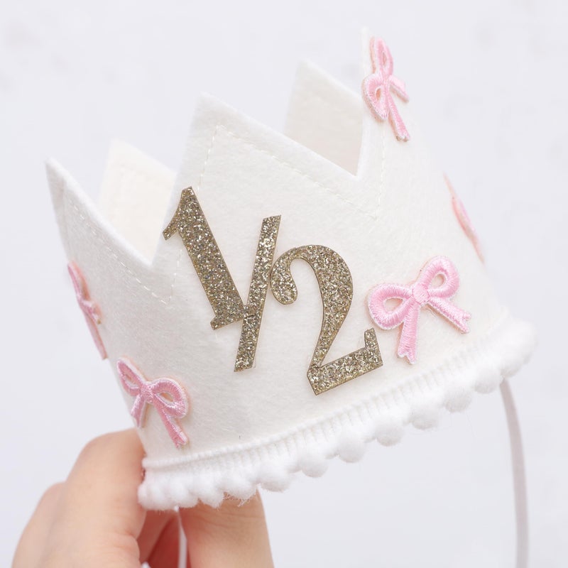 Jissoo Bow 1/2 Birthday Crown - 6 Months Birthday Decorations,Little Princess Crown for Cake Smash,Sweet Hat Photo Props,Pink Bow Half Way to One Decoration - Image 5
