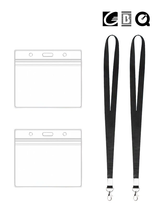 GBQ 2PCS PVC Transparent Waterproof Work Card Lanyard Plus Horizontal Student Badge Sleeve Badge Card Holder  - Image 1