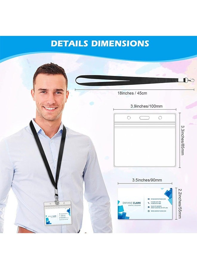 GBQ 2PCS PVC Transparent Waterproof Work Card Lanyard Plus Horizontal Student Badge Sleeve Badge Card Holder  - Image 2