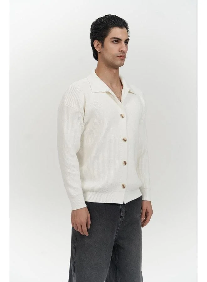 MAI STUDIOS CO.  Bastian Button-Detail Ecru Men's Knitted Cardigan. for Men | Best Price UAE