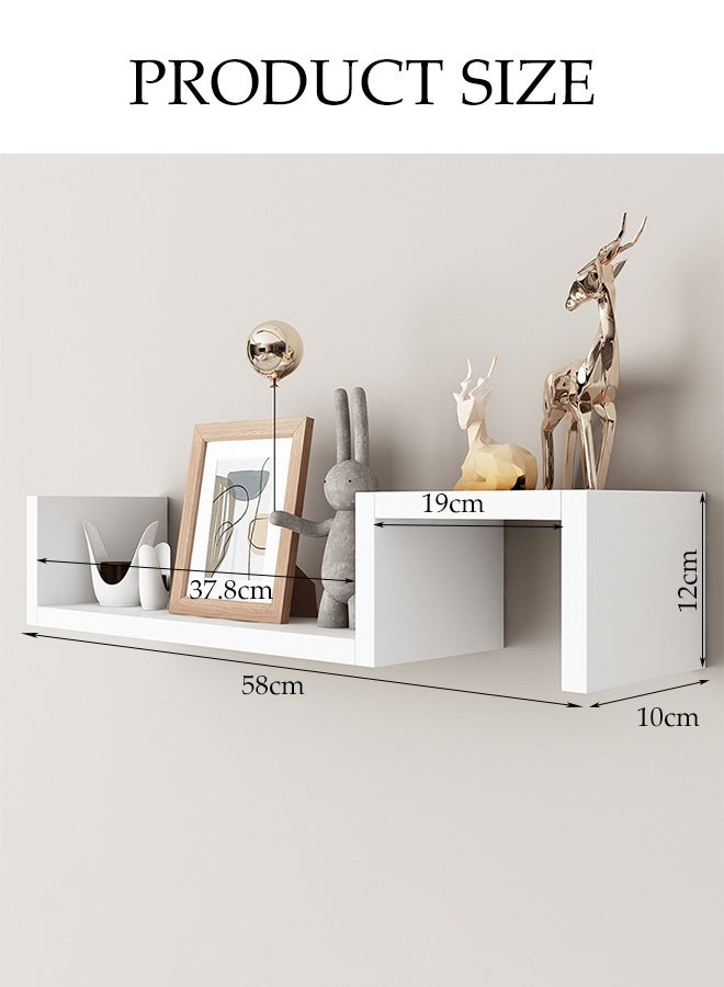 DUNISO TWO-Layer Floating Shelves, Decorative Wall Shelves，Wooden Storage Rack，Free Combination，Suitable for Living Room, Bedroom, Bathroom，White - Image 2