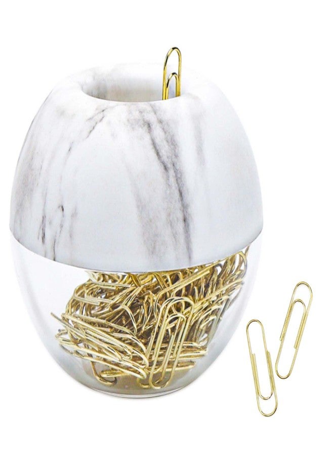 مي يي تيان 100 قطعة من مشابك الورق الذهبية متوسطة الحجم مقاس 28 مم في علبة تخزين دائرية لمشابك الورق الرخامية البيضاء، مناسبة لتنظيم المكتب (رخامي). - Image 1