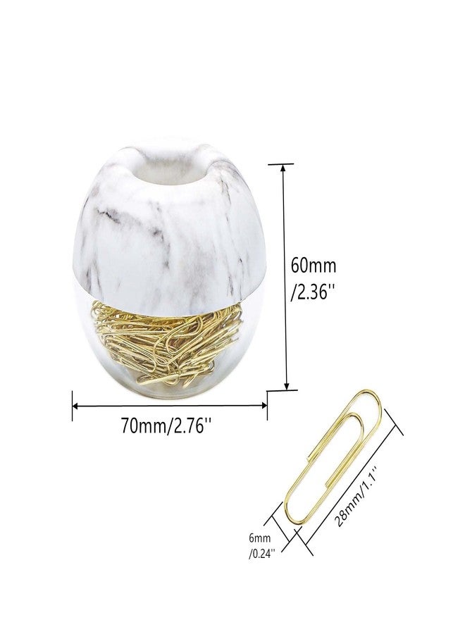 مي يي تيان 100 قطعة من مشابك الورق الذهبية متوسطة الحجم مقاس 28 مم في علبة تخزين دائرية لمشابك الورق الرخامية البيضاء، مناسبة لتنظيم المكتب (رخامي). - Image 2