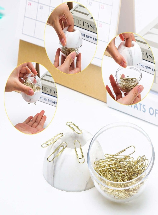 مي يي تيان 100 قطعة من مشابك الورق الذهبية متوسطة الحجم مقاس 28 مم في علبة تخزين دائرية لمشابك الورق الرخامية البيضاء، مناسبة لتنظيم المكتب (رخامي). - Image 3