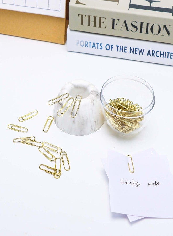 مي يي تيان 100 قطعة من مشابك الورق الذهبية متوسطة الحجم مقاس 28 مم في علبة تخزين دائرية لمشابك الورق الرخامية البيضاء، مناسبة لتنظيم المكتب (رخامي). - Image 5