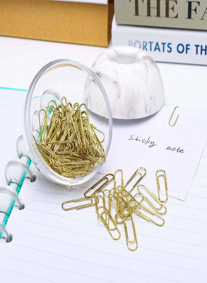 مي يي تيان 100 قطعة من مشابك الورق الذهبية متوسطة الحجم مقاس 28 مم في علبة تخزين دائرية لمشابك الورق الرخامية البيضاء، مناسبة لتنظيم المكتب (رخامي). - Image 4