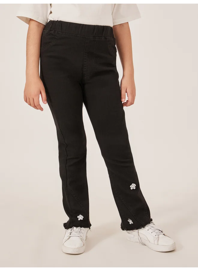 Styli Styli Black Denim Jeans with Lace Flower Detail for Girls