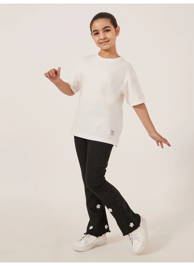 Styli Styli Black Denim Jeans with Lace Flower Detail for Girls