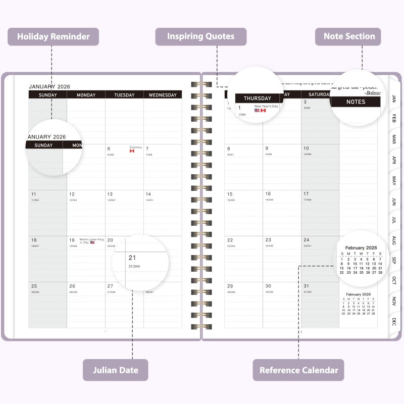 VALOME 2026 Planner, Weekly and Monthly Calendar Agenda Book, Jan 2026 - Dec 2026, Hardcover Planning Academic Planner for Office School Supplies and Desk Accessories - A5 (6.3'' x 8.5'') - Image 2