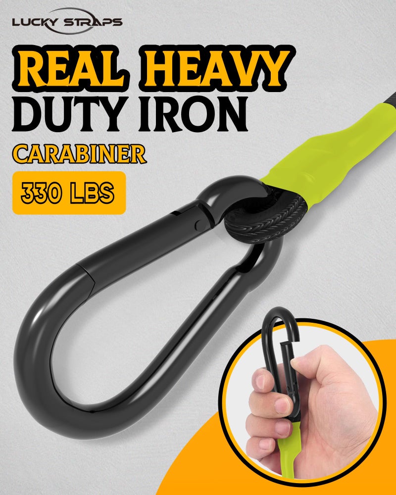 LuckyStraps 8 Pcs 24 Inch Heavy Duty Carabiner Bungee Cord Outdoor with 190 Lbs Max Break Strength, Black/Yellow Bungee Straps with Upgraded Carabiner Hooks for Luggage Rack, Cargo, Hand Carts, Bike, Camping, etc - Image 3