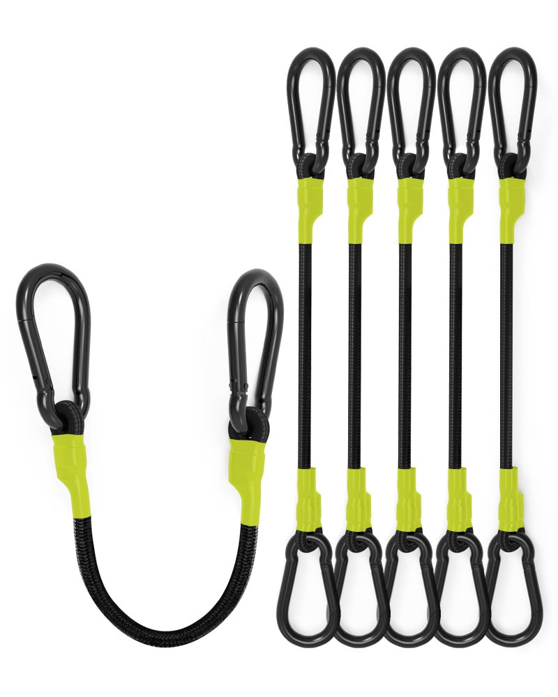 LuckyStraps 8 Pcs 24 Inch Heavy Duty Carabiner Bungee Cord Outdoor with 190 Lbs Max Break Strength, Black/Yellow Bungee Straps with Upgraded Carabiner Hooks for Luggage Rack, Cargo, Hand Carts, Bike, Camping, etc - Image 1
