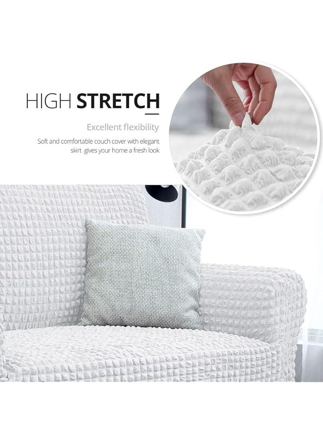 erorex Stretch Loveseat Sofa Slipcover 1 Piece Sofa Cover Furniture Protector 2 Seater Sofa Washable High Stretch And Durable Seersucker Fabric With Skirt White）  - Image 2