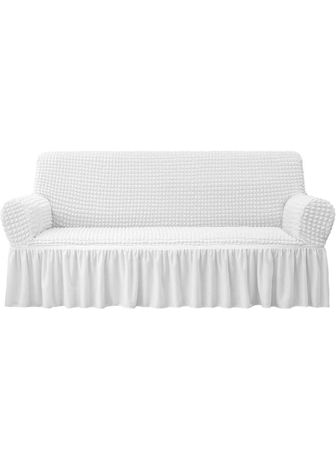 erorex Stretch Loveseat Sofa Slipcover 1 Piece Sofa Cover Furniture Protector 2 Seater Sofa Washable High Stretch And Durable Seersucker Fabric With Skirt White）  - Image 1