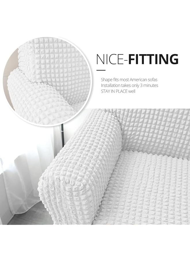 erorex Stretch Loveseat Sofa Slipcover 1 Piece Sofa Cover Furniture Protector 2 Seater Sofa Washable High Stretch And Durable Seersucker Fabric With Skirt White）  - Image 3