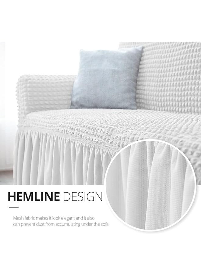 erorex Stretch Loveseat Sofa Slipcover 1 Piece Sofa Cover Furniture Protector 2 Seater Sofa Washable High Stretch And Durable Seersucker Fabric With Skirt White）  - Image 4