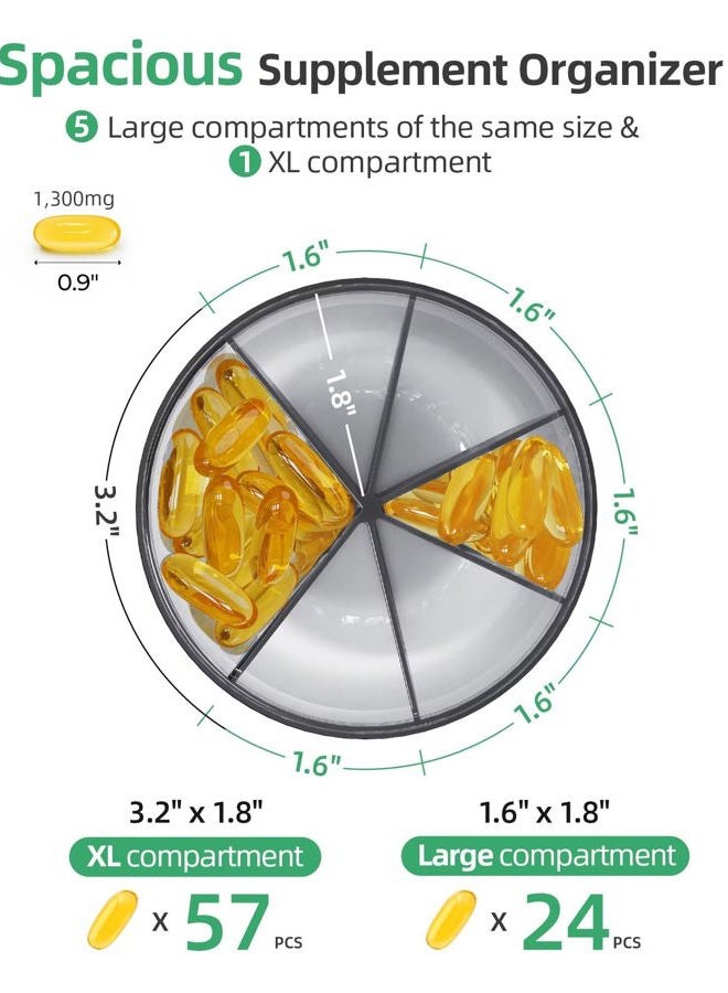 PULIV Large Pill Bottle Organizer, Supplement Organizer for Holding 6 Various Vitamins, Pill Box Case with Anti-Mixing & Wide Opening Design, Easy to Retrieve Meds, Includes 20 Pcs Stick-on Labels - Image 2
