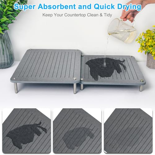 wishfly 3Pcs Nesting Stone Drying Mat for Kitchen Counter, Quick Drying Stone Dish Drying Mat with Non-Slip Feet, Super Absorbent Heat Resistant Diatomaceous Earth Dish Drying Mat for Dishes, Bottles-Linear - Image 2