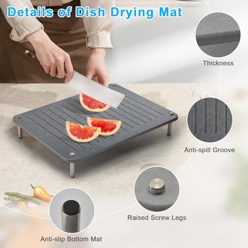 wishfly 3Pcs Nesting Stone Drying Mat for Kitchen Counter, Quick Drying Stone Dish Drying Mat with Non-Slip Feet, Super Absorbent Heat Resistant Diatomaceous Earth Dish Drying Mat for Dishes, Bottles-Linear - Image 5
