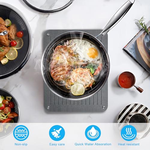 wishfly 3Pcs Nesting Stone Drying Mat for Kitchen Counter, Quick Drying Stone Dish Drying Mat with Non-Slip Feet, Super Absorbent Heat Resistant Diatomaceous Earth Dish Drying Mat for Dishes, Bottles-Linear - Image 3