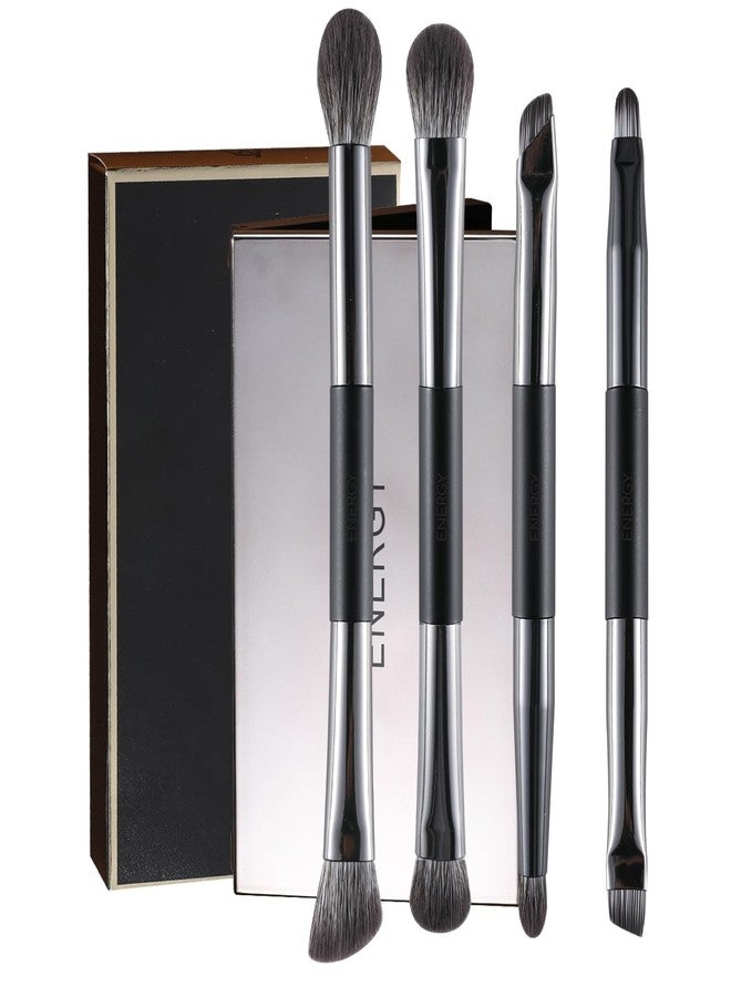 ENERGY Travel Eye Makeup Brush Set Eyeshadow Eye Blending Eyeliner Under Eye Concealer Eye Brow Smudge Makeup Kit with Portable Compact Mirror Case Double ended Makeup Brushes 4PCS - Image 1