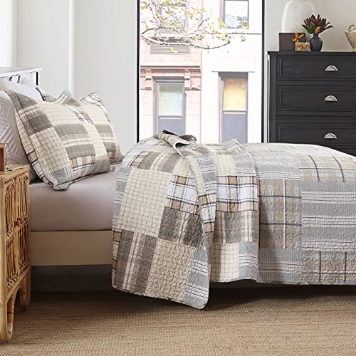 DUOHONG Quilts King Size - King Quilt Bedspread Sets, 100% Cotton Patchwork Quilt Bedding Set for King Bed, 3 Pieces Plaid Farmhouse Reversible Rustic Lightweight Quilted Quilt Bed Spread - Image 3
