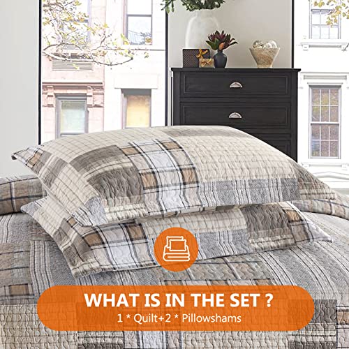 DUOHONG Quilts King Size - King Quilt Bedspread Sets, 100% Cotton Patchwork Quilt Bedding Set for King Bed, 3 Pieces Plaid Farmhouse Reversible Rustic Lightweight Quilted Quilt Bed Spread - Image 5