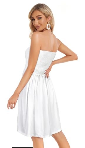 CHICGAL Tube Top Dress for Women White Strapless Dress Summer Mini Dresses Ruffle Beach Sundress.(A Solid White,L) - Image 3