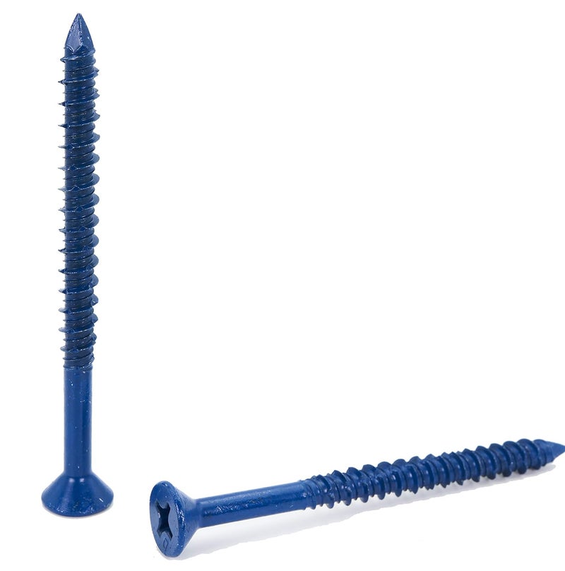 CONFAST 1/4" x 3-1/4" Blue Flat Phillips Concrete Screw Anchor with Drill Bit for Anchoring to Masonry, Block or Brick (100 per Box) - Image 4