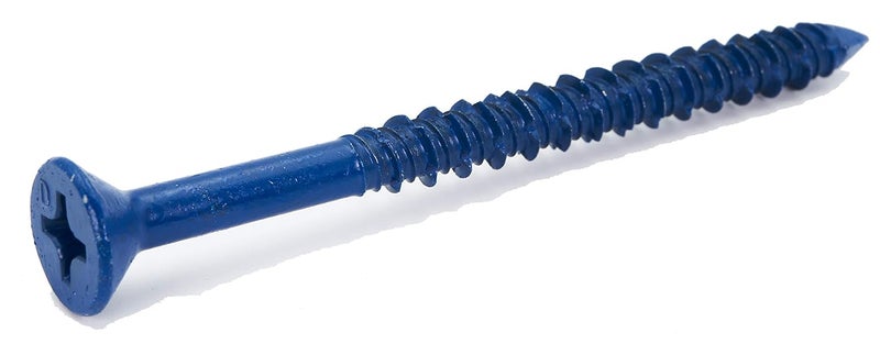 CONFAST 1/4" x 3-1/4" Blue Flat Phillips Concrete Screw Anchor with Drill Bit for Anchoring to Masonry, Block or Brick (100 per Box) - Image 1