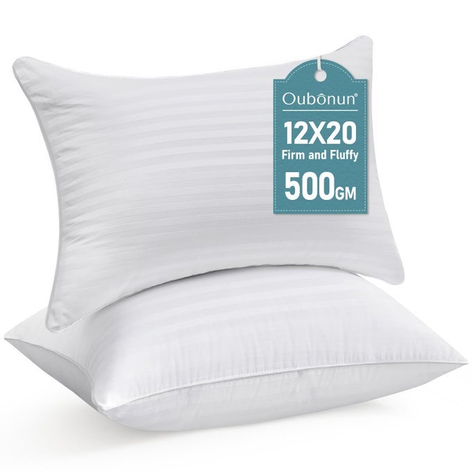 12 X 20 THROW PILLOW INSERTS FIRM AND FLUFFY DECORATIVE SQUARE PILLOWS FOR COUCH BED SOFA WITH SOFT COTTON COVER WHITE CUSHION WITH DOWN ALTERNATIVE PACK OF 2