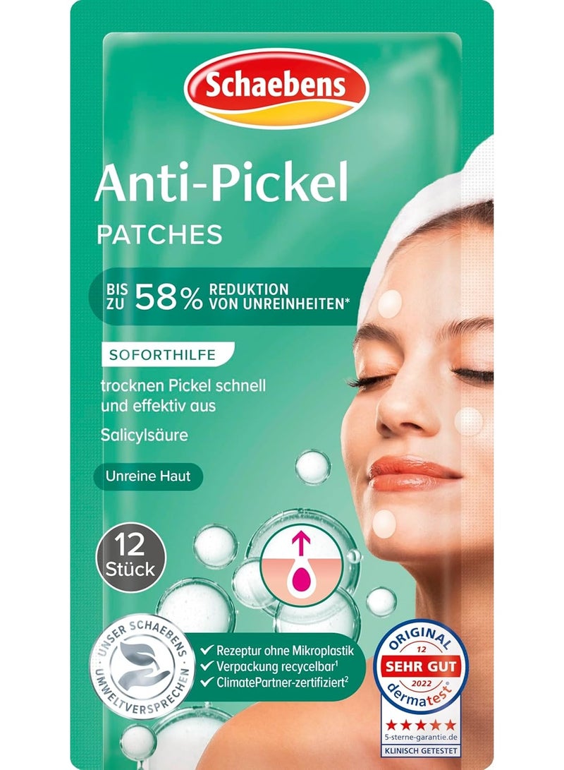 Schaebens Anti-Pimple Patches – Fast-Acting Spot Treatment for Clearer Skin – With Salicylic Acid – 12 Patches – Made in Germany - Image 1