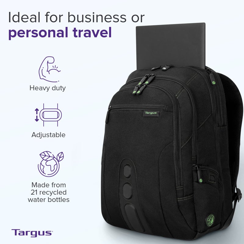 Targus Spruce EcoSmart Travel Laptop Backpack for 17 inch Laptops, TSA-Friendly Carry On Backpack Laptop Bag for Work and Travel, Black (TBB019US) - Image 3