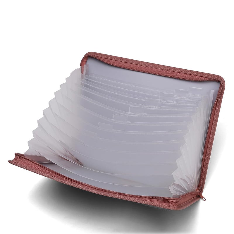 Neomate 13-Pocket Expanding File Folder with Sticky Labels | A4/Letter Size Accordion Organizer with Zipper Closure | Certificate and Document Storage for Home, School, Office (Brown) - Image 2