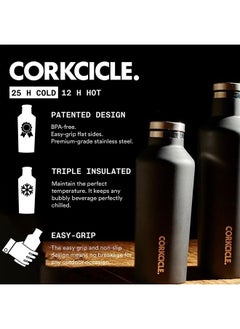 CORKCICLE كانتين - زجاجة مياه وحافظة حرارية - تحافظ على المشروبات باردة لأكثر من 25 ساعة وساخنة لأكثر من 12 ساعة - معزولة ثلاث مرات مع هيكل من الفولاذ المقاوم للصدأ مقاوم للكسر - أسود غير لامع - 16 أونصة. 