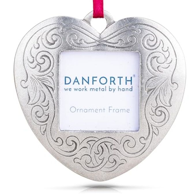 Danforth Victorian Heart Picture Frame Ornament  Handcrafted Pewter Valentines/Anniversary/Christmas Photo Frame Ornament, 2 , Satin Ribbon, Made In USA - Image 1