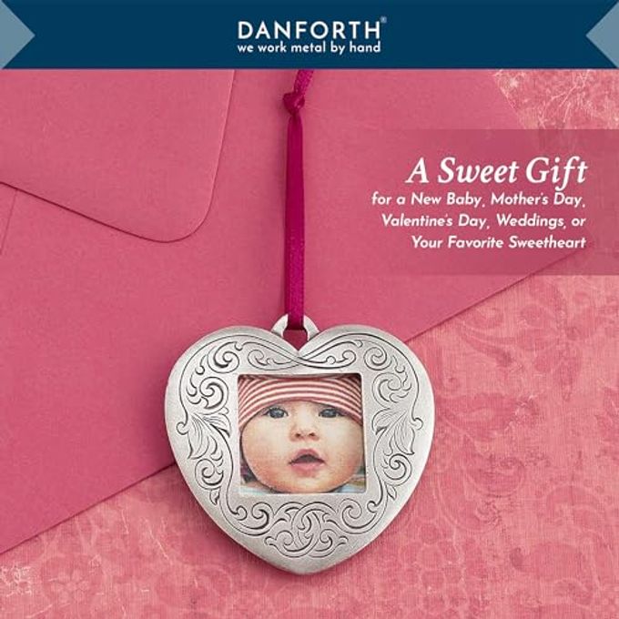 Danforth Victorian Heart Picture Frame Ornament  Handcrafted Pewter Valentines/Anniversary/Christmas Photo Frame Ornament, 2 , Satin Ribbon, Made In USA - Image 2