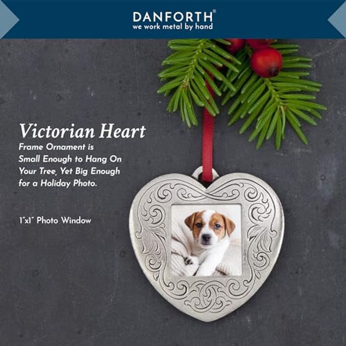 Danforth Victorian Heart Picture Frame Ornament  Handcrafted Pewter Valentines/Anniversary/Christmas Photo Frame Ornament, 2 , Satin Ribbon, Made In USA - Image 3