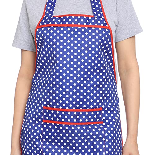 JMi Polka Dot Polyester Fabric Waterproof Apron with Long Ties Free Size For Cooking Dusting Home Kitchen Cleaning Restaurant Multipurpose for Men & Women Unisex Apron. (Free, BLUE, 1) - Image 2