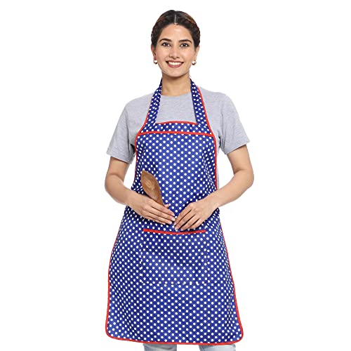 JMi Polka Dot Polyester Fabric Waterproof Apron with Long Ties Free Size For Cooking Dusting Home Kitchen Cleaning Restaurant Multipurpose for Men & Women Unisex Apron. (Free, BLUE, 1) - Image 3