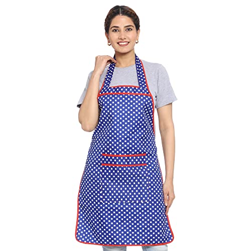 JMi Polka Dot Polyester Fabric Waterproof Apron with Long Ties Free Size For Cooking Dusting Home Kitchen Cleaning Restaurant Multipurpose for Men & Women Unisex Apron. (Free, BLUE, 1) - Image 1
