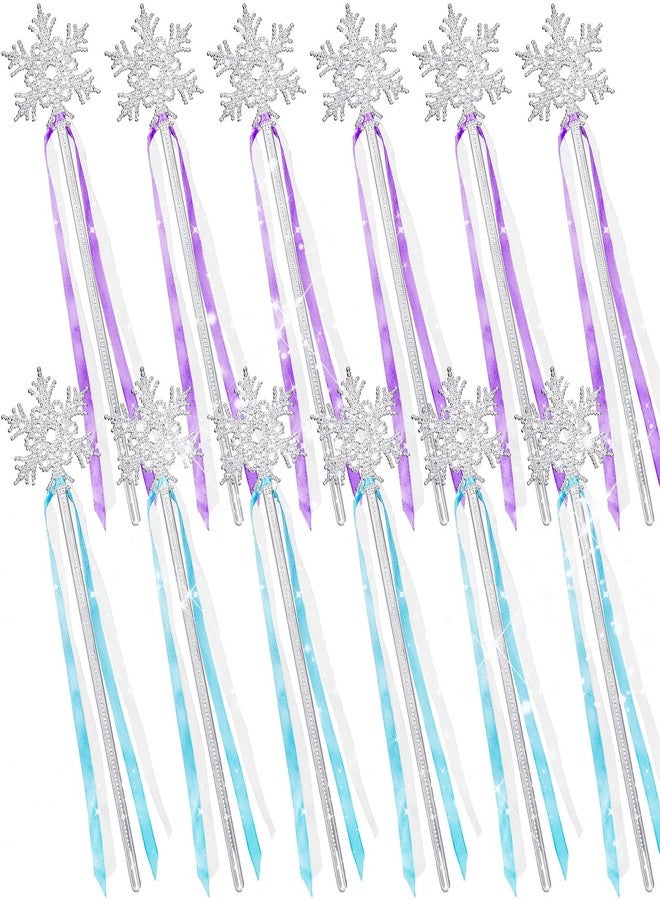 PullCrease 12 Pcs Snowflake Wand Sparkling Snowflake Fairy Wands for Winter Kids Girls Boys Princess Theme Birthday Party Favors Play Supplies Decorations (Blue and Purple) - Image 1
