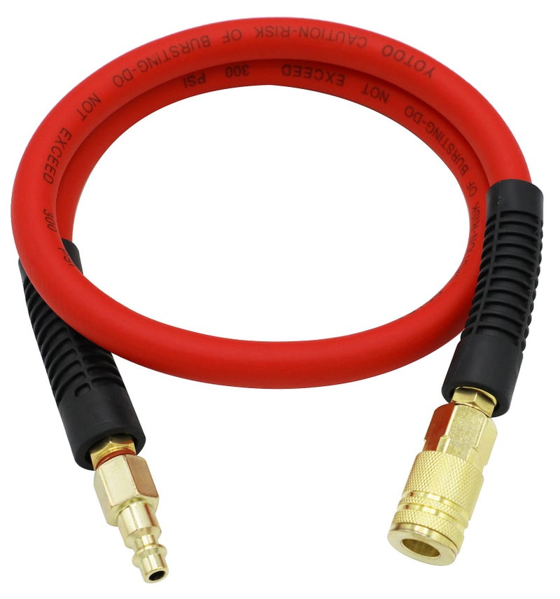 YOTOO Hybrid Leadin Air Hose 38Inch by 3Feet 300 PSI Heavy Duty Lightweight Kink Resistant AllWeather Flexibility with Bend Restrictors 14 Industrial Quick Coupler and Plug Red