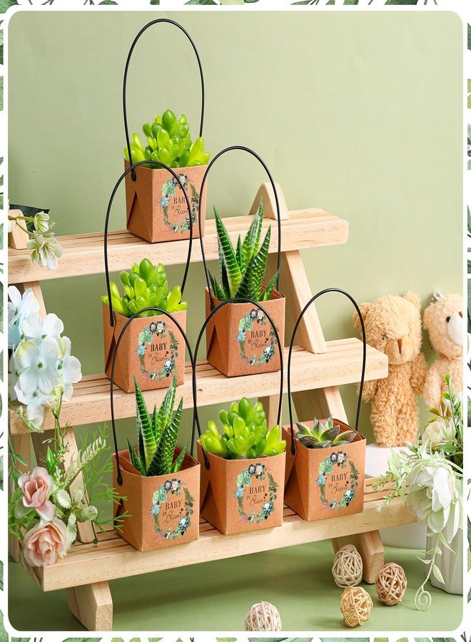 Aliceset 100 Pcs Baby in Bloom Succulent Wrap Bulk Succulent Gift Wrap Bag with Plastic Handle Kraft Paper Gift Box Basket Baby Shower Wedding Party Favor Not Include Plant Pot, 2.2 x 2.2 x 2.1 Inch - Image 4