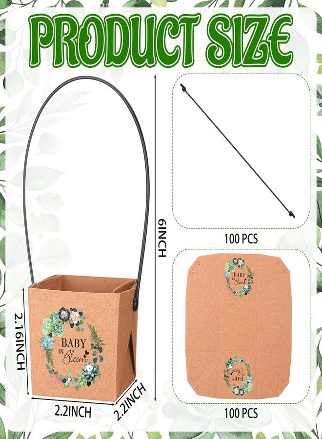 Aliceset 100 Pcs Baby in Bloom Succulent Wrap Bulk Succulent Gift Wrap Bag with Plastic Handle Kraft Paper Gift Box Basket Baby Shower Wedding Party Favor Not Include Plant Pot, 2.2 x 2.2 x 2.1 Inch - Image 2