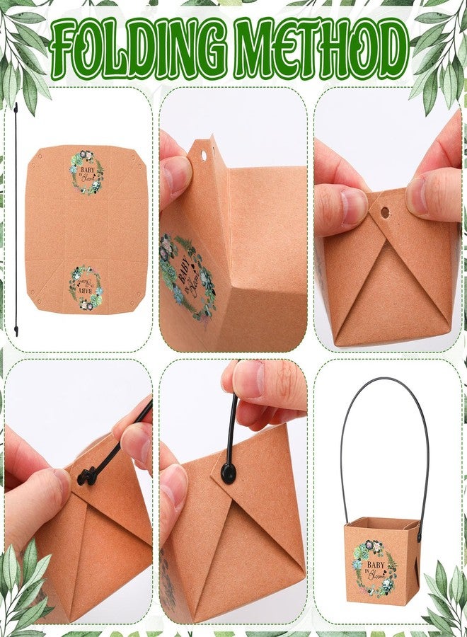 Aliceset 100 Pcs Baby in Bloom Succulent Wrap Bulk Succulent Gift Wrap Bag with Plastic Handle Kraft Paper Gift Box Basket Baby Shower Wedding Party Favor Not Include Plant Pot, 2.2 x 2.2 x 2.1 Inch - Image 3
