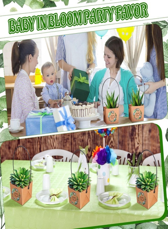 Aliceset 100 Pcs Baby in Bloom Succulent Wrap Bulk Succulent Gift Wrap Bag with Plastic Handle Kraft Paper Gift Box Basket Baby Shower Wedding Party Favor Not Include Plant Pot, 2.2 x 2.2 x 2.1 Inch - Image 5