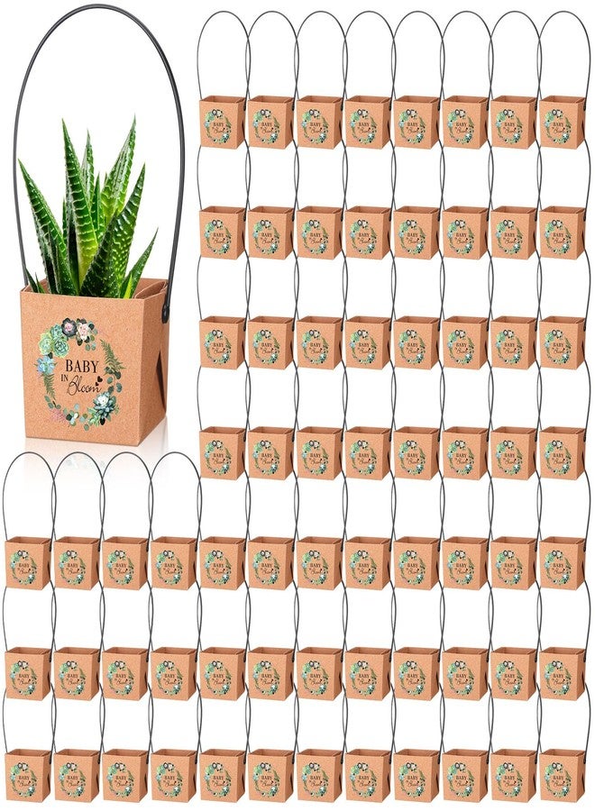 Aliceset 100 Pcs Baby in Bloom Succulent Wrap Bulk Succulent Gift Wrap Bag with Plastic Handle Kraft Paper Gift Box Basket Baby Shower Wedding Party Favor Not Include Plant Pot, 2.2 x 2.2 x 2.1 Inch - Image 1