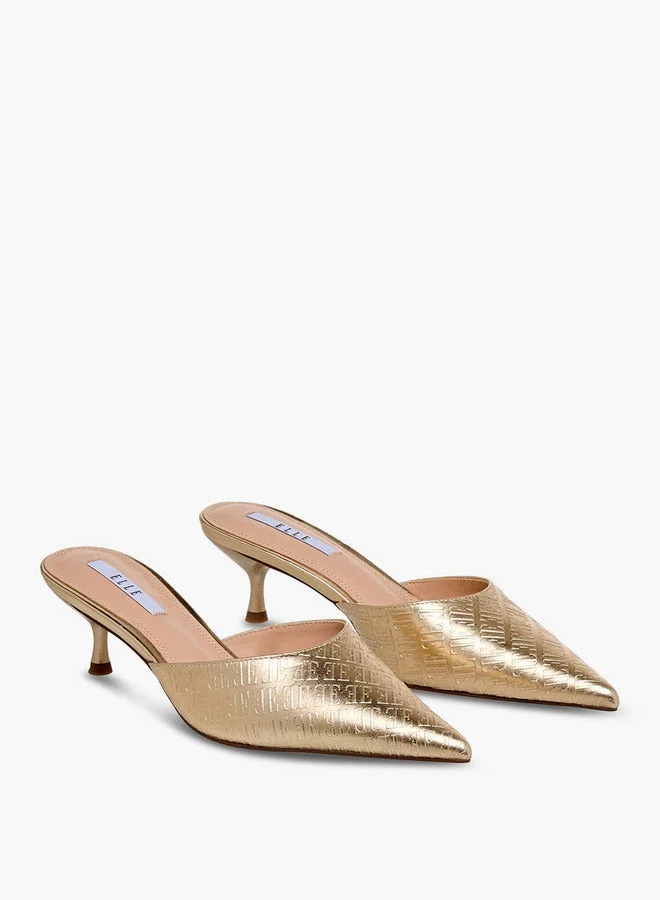 ELLE Women Monogram Embossed Kitten Heel Mules Ramadan Collection