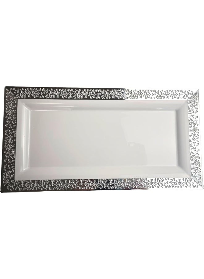 Servewell EXCELL DESIGNER LACE TRAY 36CM WHITE+SILVER RC86714  - Image 1